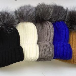 Fox fur pom pom hat