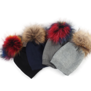 Fine knit pom pom hat