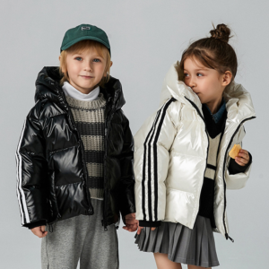 Stripe detail puffer coat