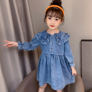 Denim ruffle collar dress