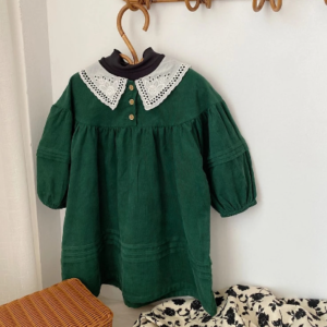 Lace collar corduroy dress