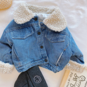 Denim jacket with sherpa collar