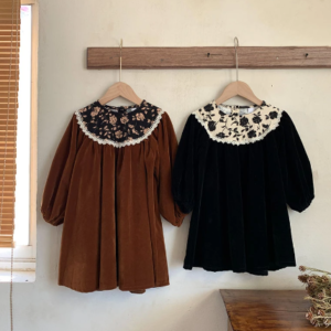 Floral collar velvet dress