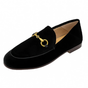 Leather/velvet buckle loafers