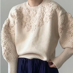 Puff sleeve embroidered sweater
