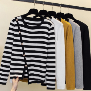 Diagonal button sweater