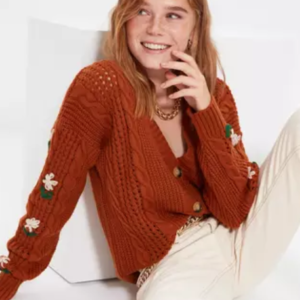 Embroidered sleeve sweater