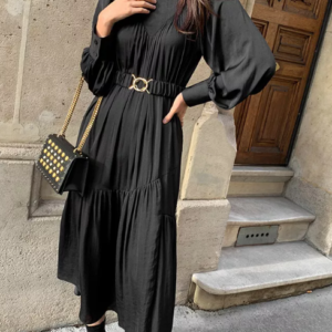 High neck flare dress