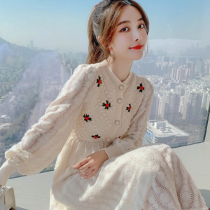 Embroidered knit dress