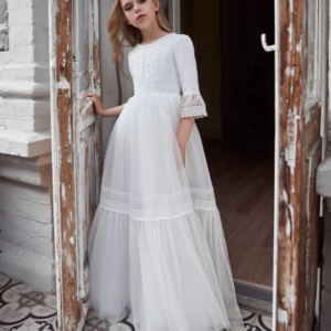 Lace applique gown