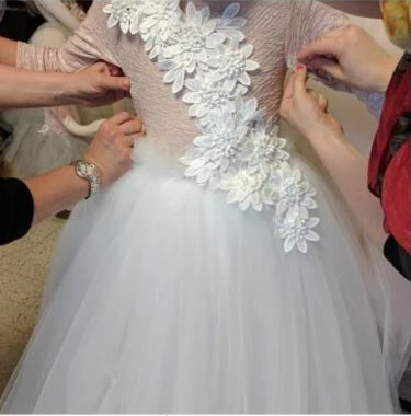 Cascading Embroidered Floral Applique Gown