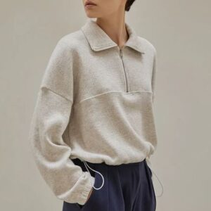 Waffle zipper sweater