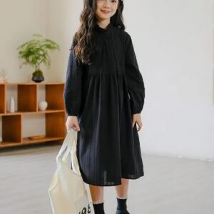 Textured ruffle neck dress