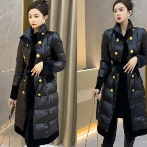 Velvet trim puffer coat
