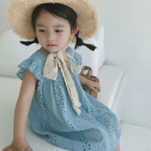 Eyelet flutter sleeve dress