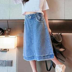 Fringe denim skirt