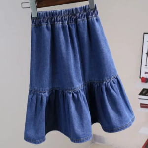 Ruffle hem denim skirt