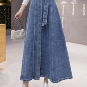 Belted denim skirt