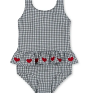 Embroidered gingham swimsuit