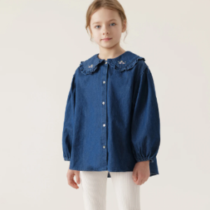 Denim embroidered collar shirt