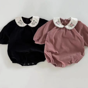 Embroidered collar romper