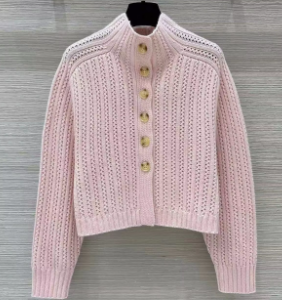 Open knit high collar cardigan