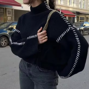 Large stitch mock neck