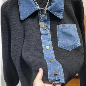 Denim trim cardigan