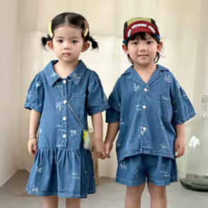 Printed denim dress/set