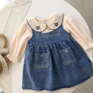 Embroidered denim jumper set